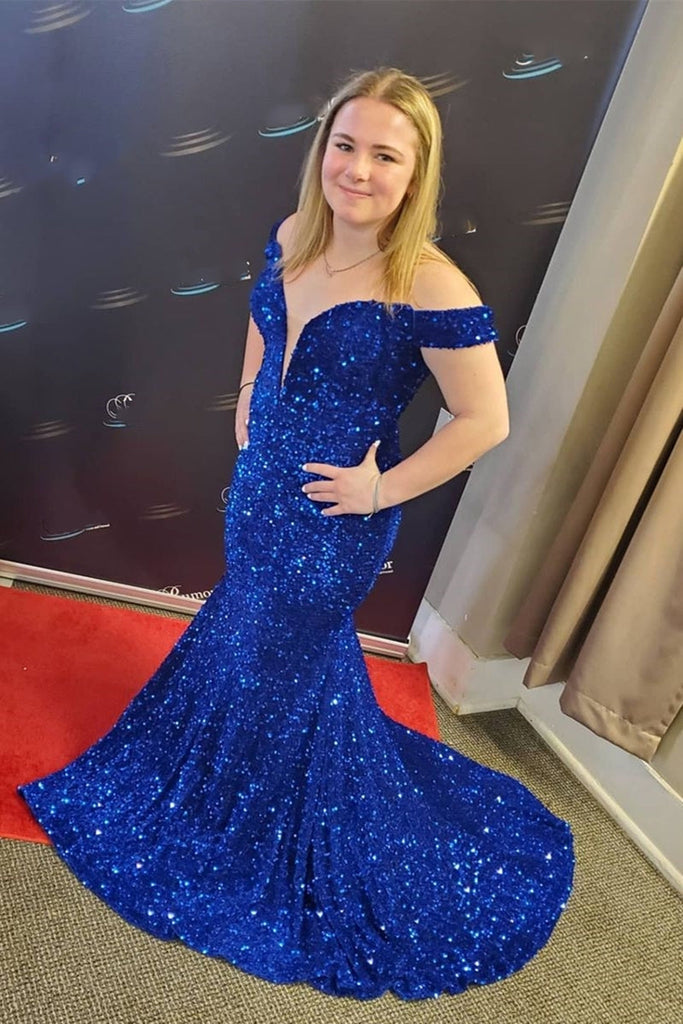 Off Shoulder Mermaid Blue Sequins Long Prom Dresses, Shiny Blue Sequin Eip Collection Off Shoulder Mermaid Blue Sequins Long Prom Dresses, Shiny Blue Sequin Eip Collection