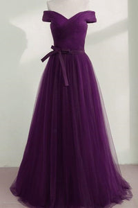 Off Shoulder Purple Tulle Long Prom Dresses, Off the Shoulder Purple Formal Dresses, Purple Evening Dresses EP1579