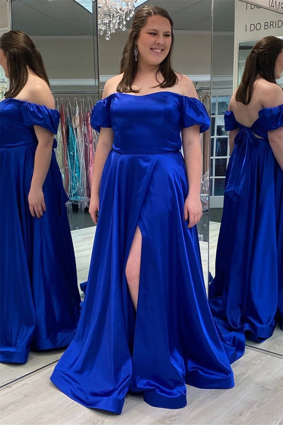 Queendancer Women Sparkly Royal Blue Long Prom Dress Corset Off The Shoulder  Mermaid Party Dress with Slit – queendanceruk