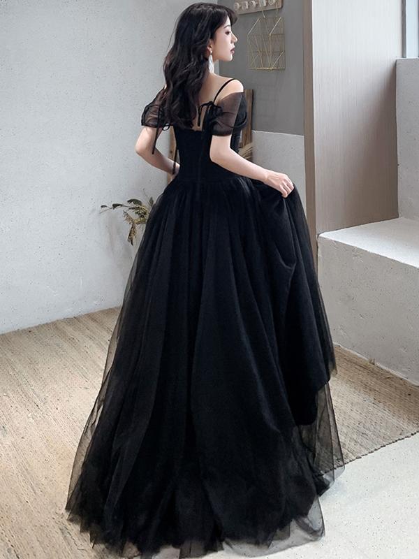 fitted lace wedding dress A-Line Off Shoulder Velvet Black Long Prom Dress, Black Long Evening Dress Custom Size / Black