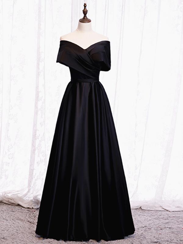 Off the Shoulder Black Long Prom Dresses with Corset Back, Black Off t