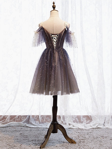 Off the Shoulder Deep Purple Short Prom Dresses, Off the Shoulder Short Purple Formal Homecoming Graduation Cocktail Dresses