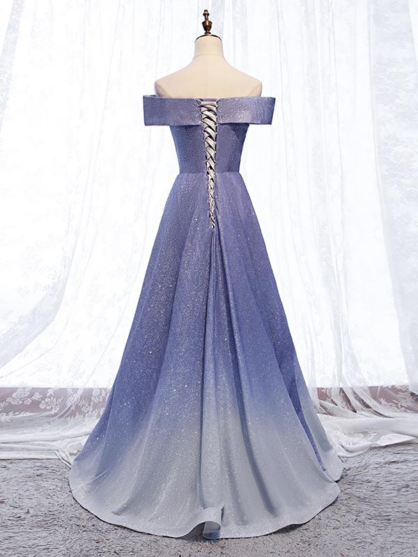 open lace back dress Glitter Purple Gradient Ruched Ball Gown with Bow Long Prom Dress main image 0