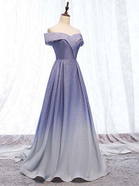 Off the Shoulder Purple Ombre Long Prom Dresses, Off the Shoulder Purple Formal Evening Dress with Corset Back