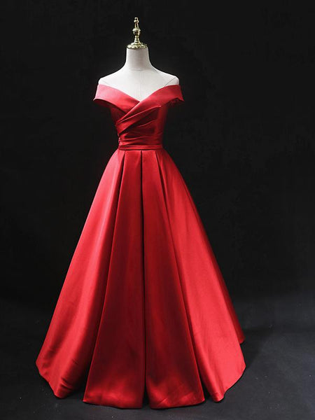 Off the Shoulder Red Long Prom Dresses, Red Off Shoulder Long Formal Evening Dresses