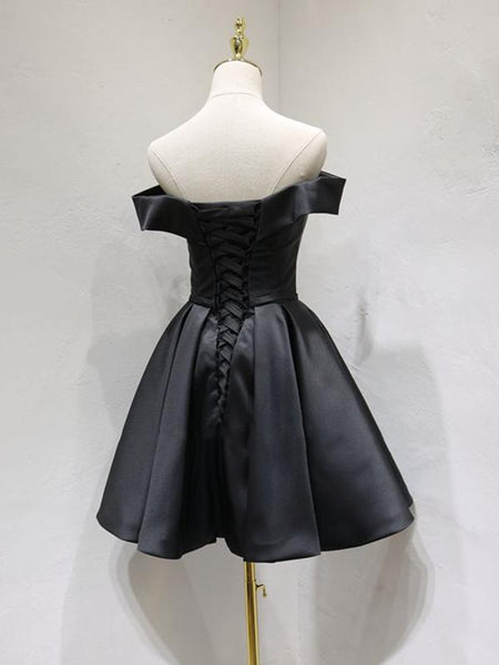 Off the Shoulder Short Black Prom Dresses, Little Black Formal Graduation Homecoming Dresses