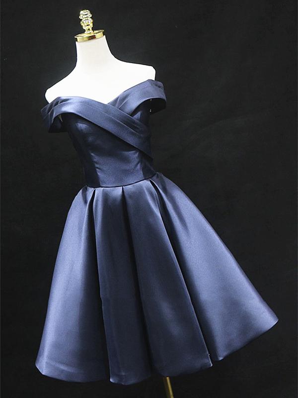 Off the Shoulder Short Navy Blue Prom Dresses, Short Navy Blue Formal
