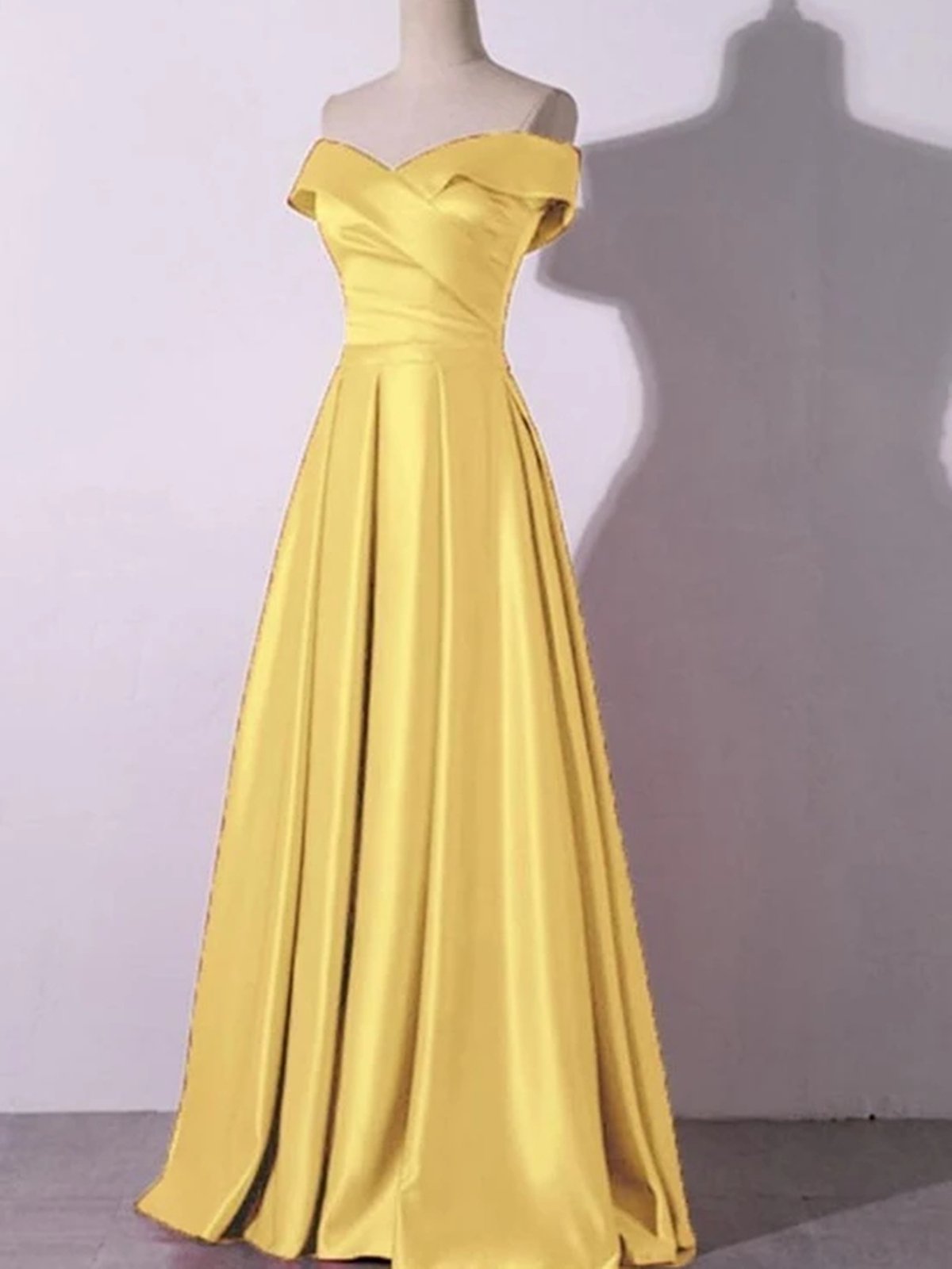 Off the Shoulder Yellow Blue Satin Long Prom Dresses, Yellow Blue Satin Formal Bridesmaid Dresses