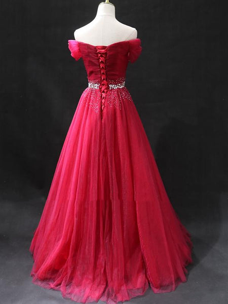 Off the Shoulder Burgundy Prom Dresses with Beaded Belt, Wine Red Long Eip Collection Off the Shoulder Burgundy Prom Dresses with Beaded Belt, Wine Red Long Eip Collection