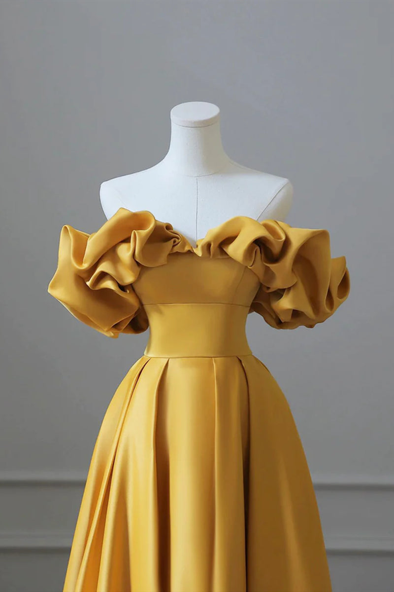 Yellow  Halter  A-Line Off-the-Shoulde prom dresses