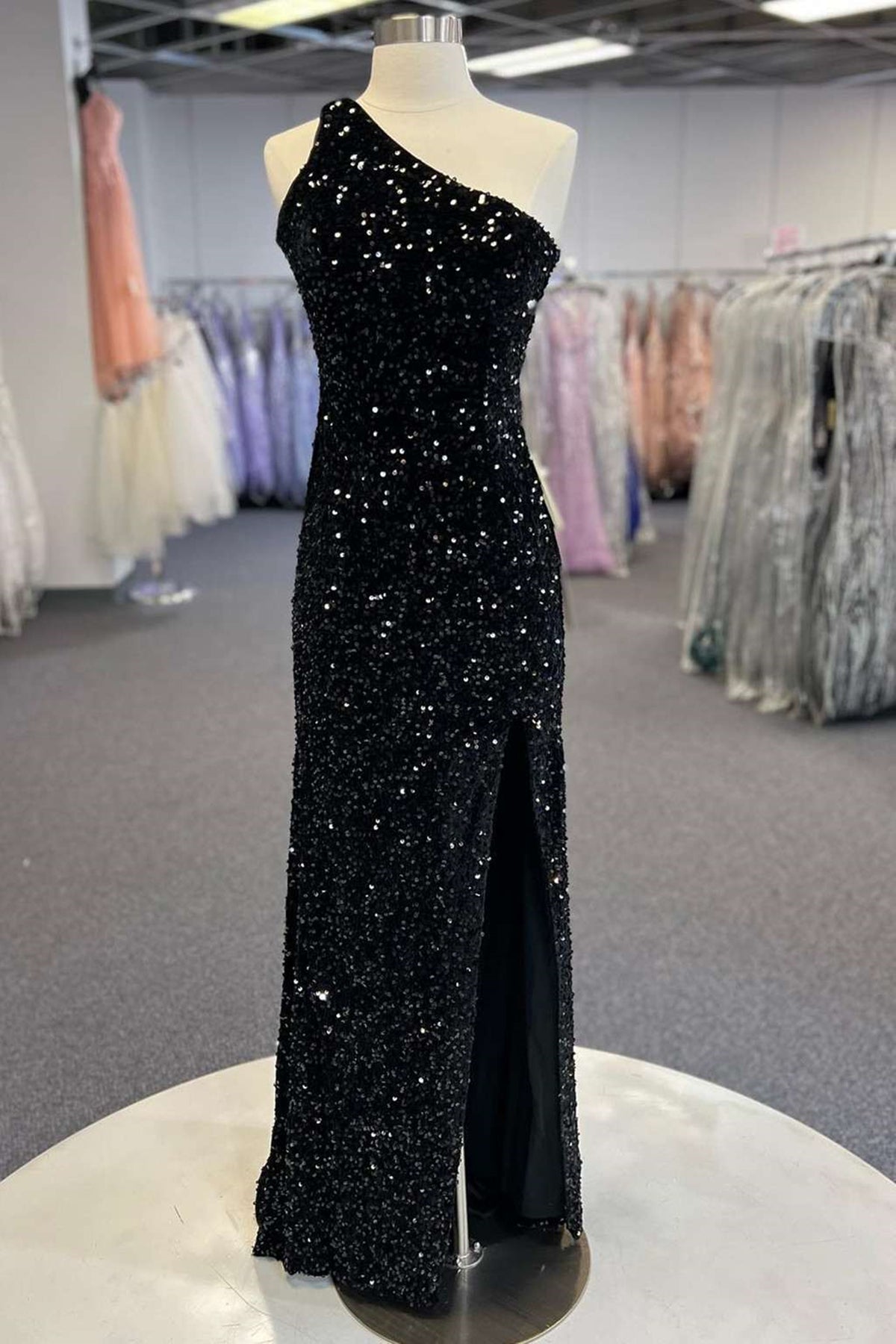 One Shoulder Black Sequins Mermaid Long Prom Dresses, Black Sequins Me Eip Collection One Shoulder Black Sequins Mermaid Long Prom Dresses, Black Sequins Me Eip Collection