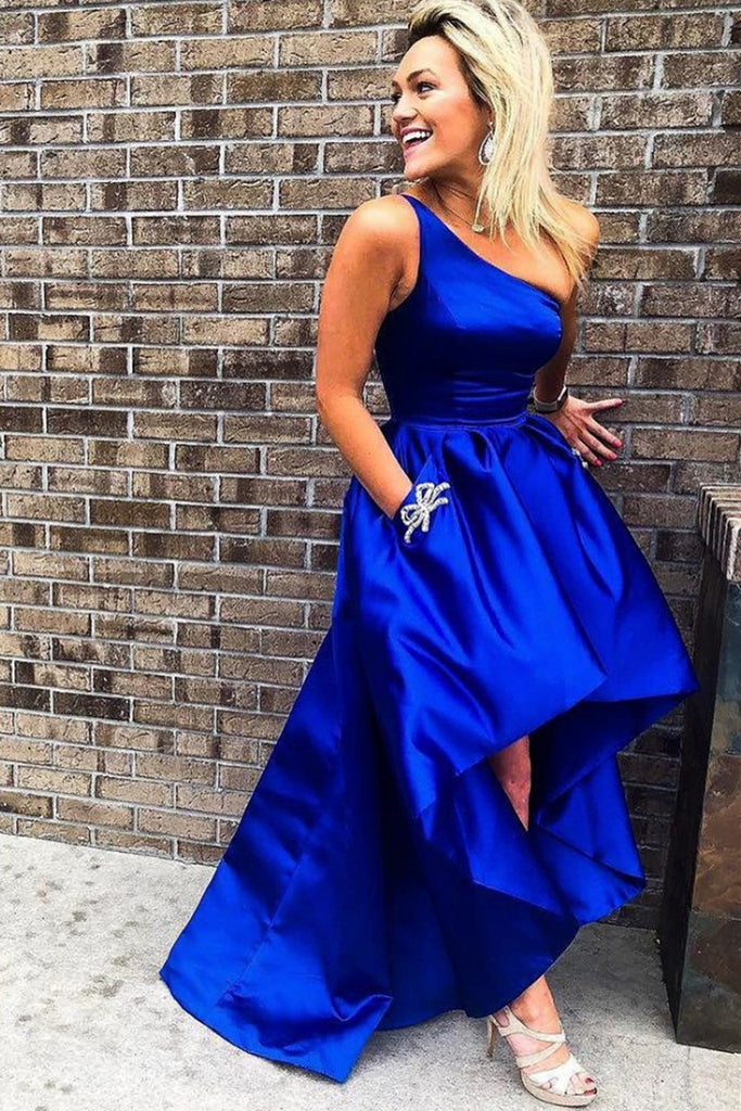 One Shoulder High Low Royal Blue Satin Prom Dresses, High Low Royal Bl Eip Collection One Shoulder High Low Royal Blue Satin Prom Dresses, High Low Royal Bl Eip Collection