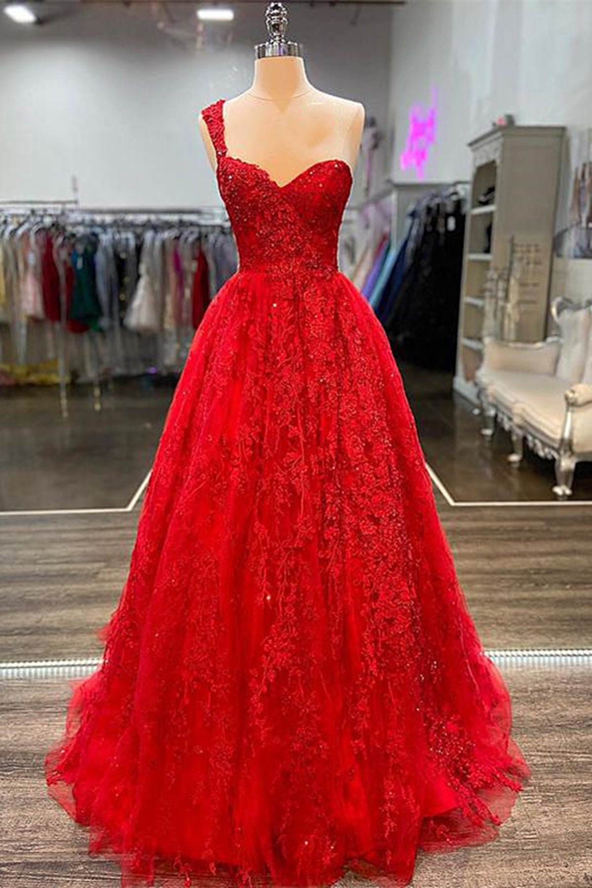One Shoulder Red Lace Prom Dresses, One Shoulder Red Lace Formal Eveni Eip Collection One Shoulder Red Lace Prom Dresses, One Shoulder Red Lace Formal Eveni Eip Collection
