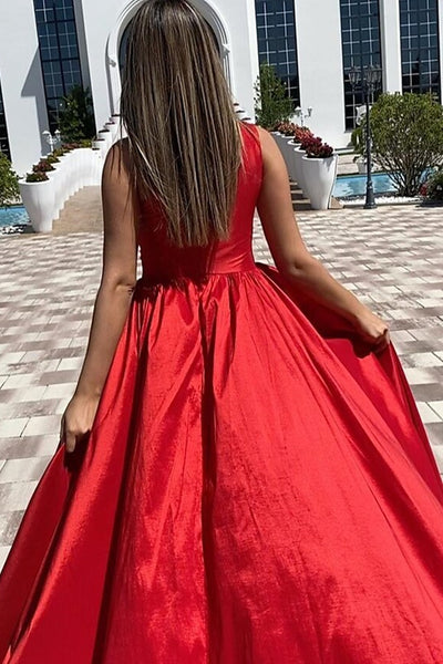 One Shoulder Red Satin Long Prom Dresses with High Slit, One Shoulder Red Formal Dresses, Red Evening Dresses EP1819