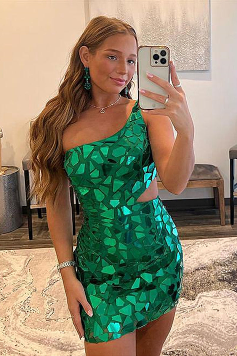 One Shoulder Short Green Prom Dresses, Green One Shoulder Short Formal
