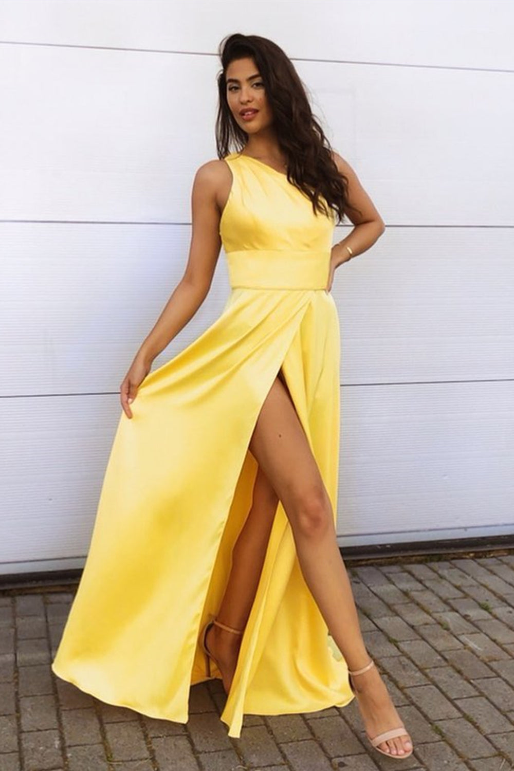 one shoulder yellow prom dress Amarra 87261 Size 8 yellow prom dress One Shoulder Mermaid
