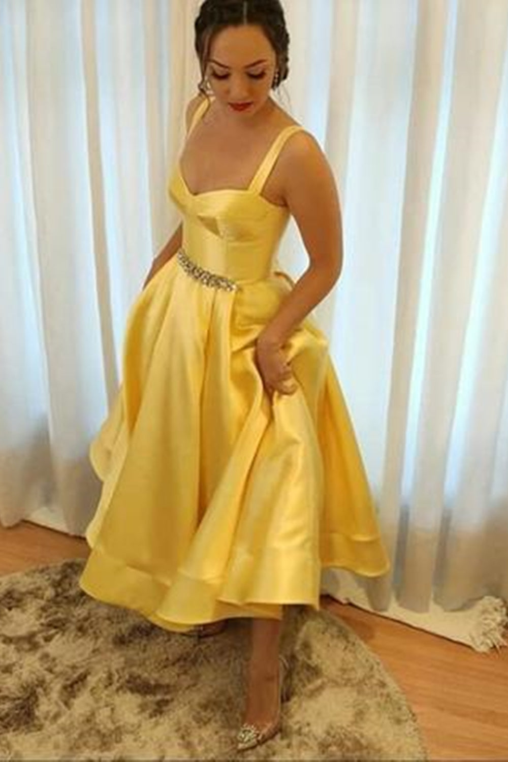 Open Back Ankle Length Yellow Prom Homecoming Dresses, Yellow Ankle Le Eip Collection Open Back Ankle Length Yellow Prom Homecoming Dresses, Yellow Ankle Le Eip Collection