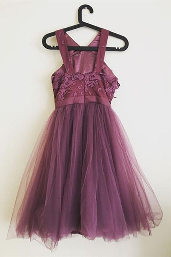 Open Back Dark Purple Lace Short Prom Dresses, Dark Purple Lace Homeco Eip Collection Open Back Dark Purple Lace Short Prom Dresses, Dark Purple Lace Homeco Eip Collection