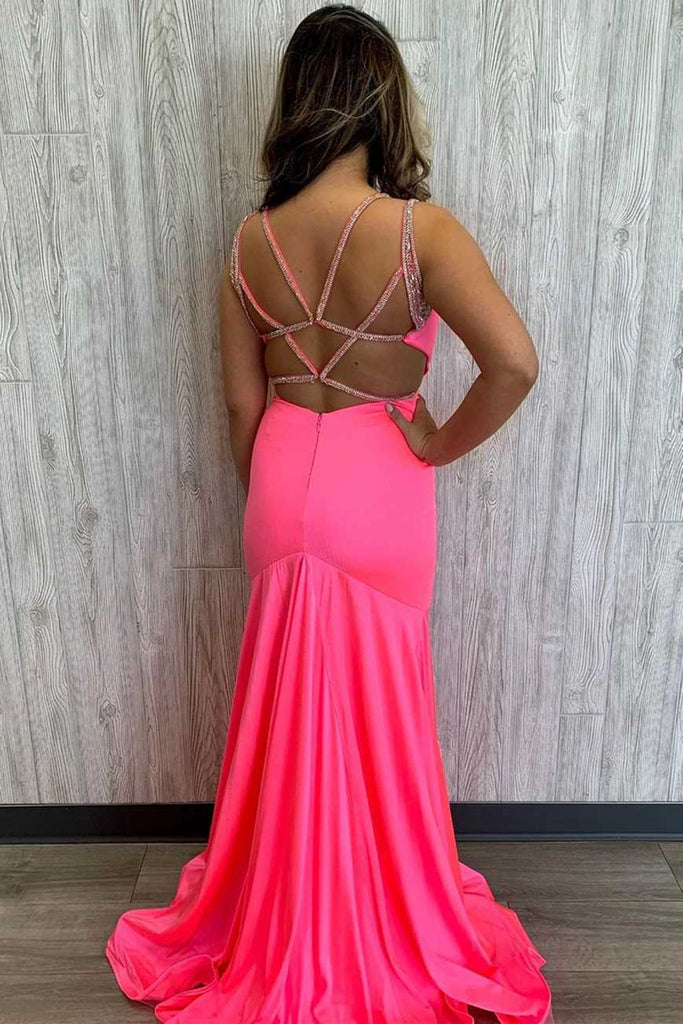 Mermaid Strapless Hot Pink Corset Appliques Long Formal Dress