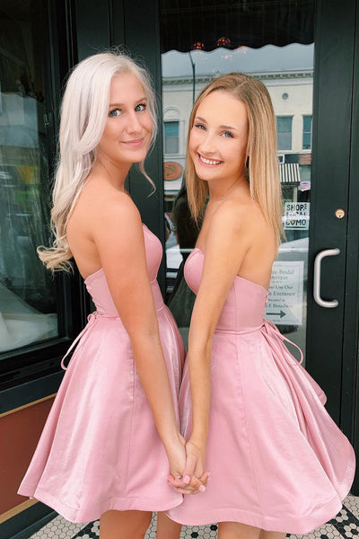 Princess Sweetheart Neck Strapless Short Pink Prom Homecoming Dresses, Strapless Pink Formal Graduation Evening Dress EP1884