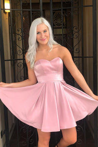 Princess Sweetheart Neck Strapless Short Pink Prom Homecoming Dresses, Strapless Pink Formal Graduation Evening Dress EP1884