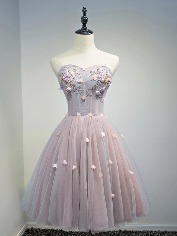 Pretty Pink Organza Appliques A Line Short Graduation Homecoming Dress Birthday Outfits