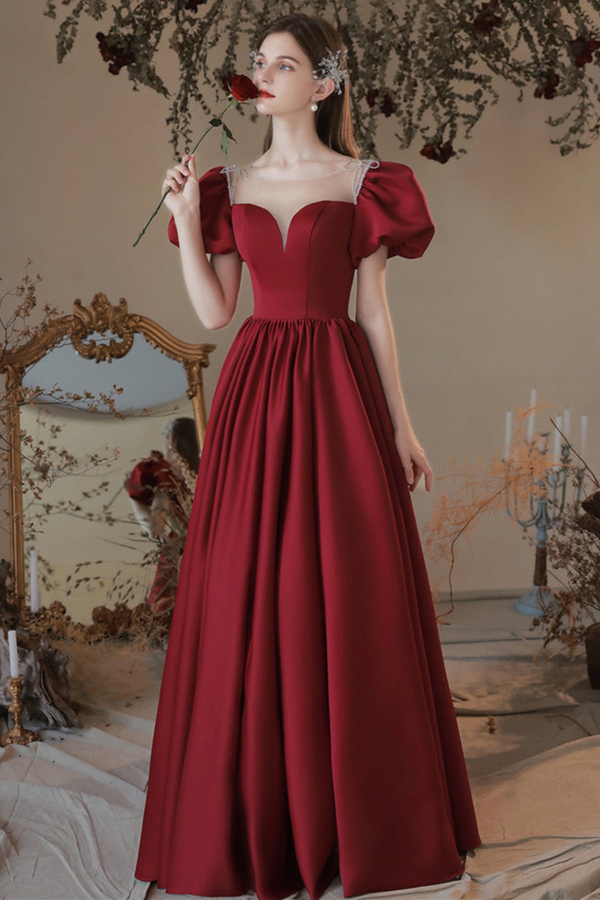 Floor Length Ebay Long Evening Gowns Off-Shoulder Satin Burgundy Prom Ball Gown With Pearl Accents, Floor Length Ebay Long Evening Gowns Off-Shoulder Satin Burgundy Prom Ball Gown With Pearl Accents,