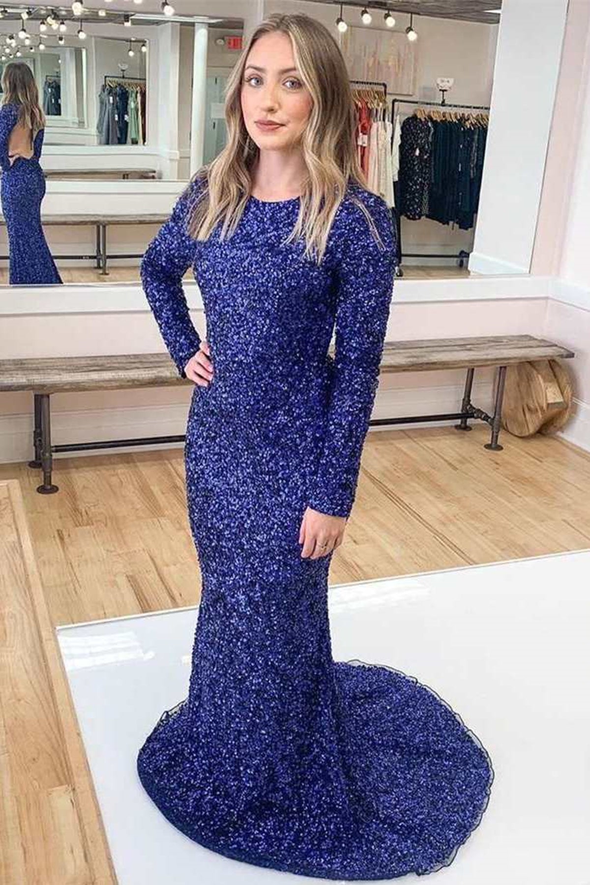 Royal Blue Round Neck Prom Dresses Long Formal Dress ARD2332 – SheerGirl