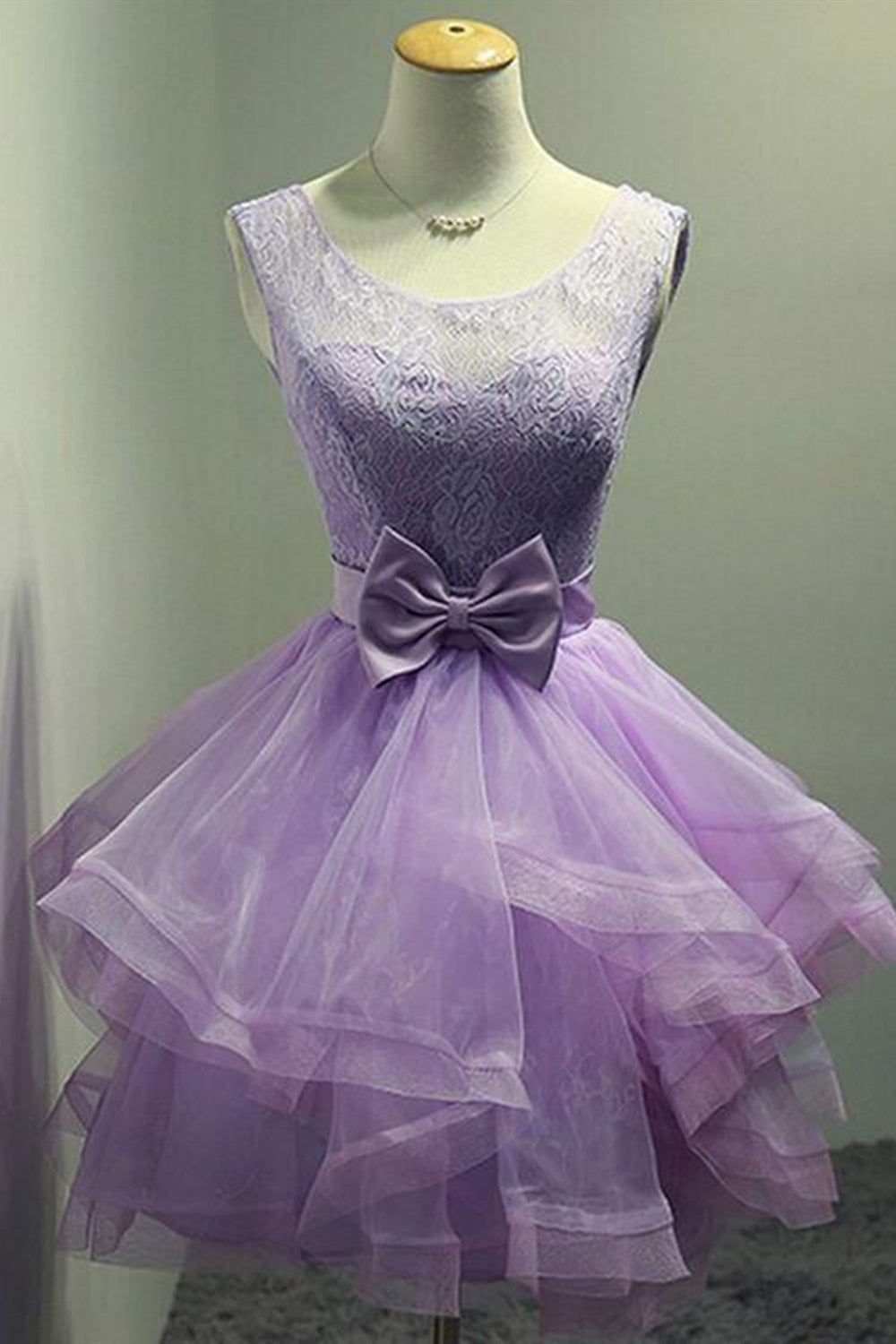 Round Neck Purple Lace Short Prom Dresses, Lilac Lace Homecoming Dresses, Purple Formal Evening Dresses EP1461