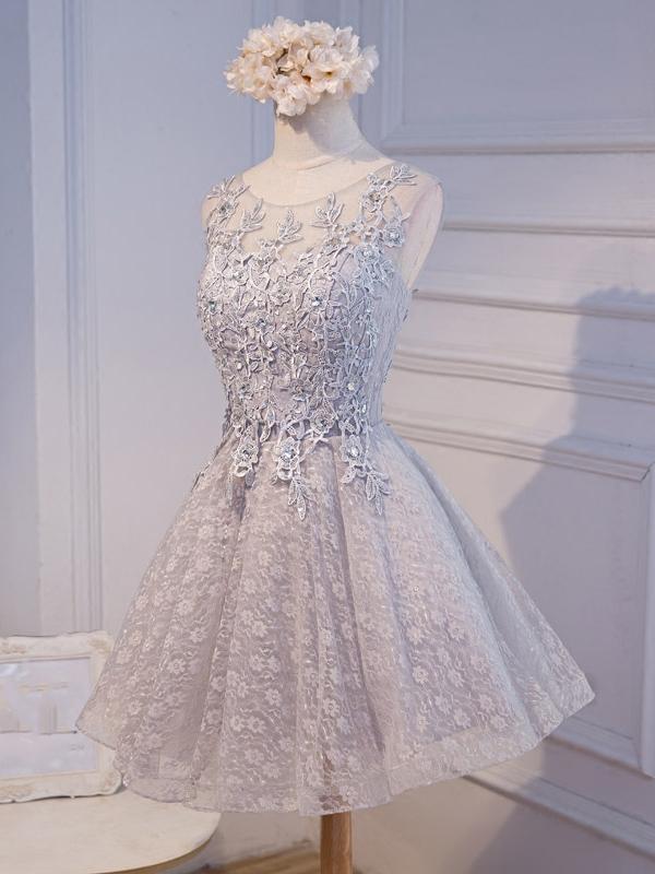 green emerald velvet dress V Neck Grey Tulle Short Prom Dresses With Beaded, Gray Short Formal Ho –  morievent main image 0