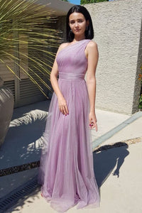 Shiny One Shoulder Purple Long Prom Dresses, Sparkly Purple Formal Evening Dresses EP1327