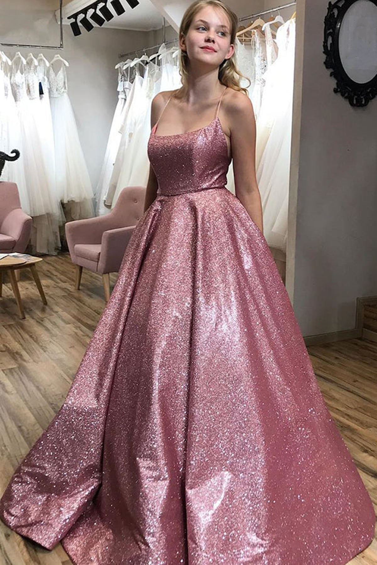 Shiny Pink Sequins Backless Long Prom Dresses, Backless Pink Formal Gr Eip Collection Shiny Pink Sequins Backless Long Prom Dresses, Backless Pink Formal Gr Eip Collection