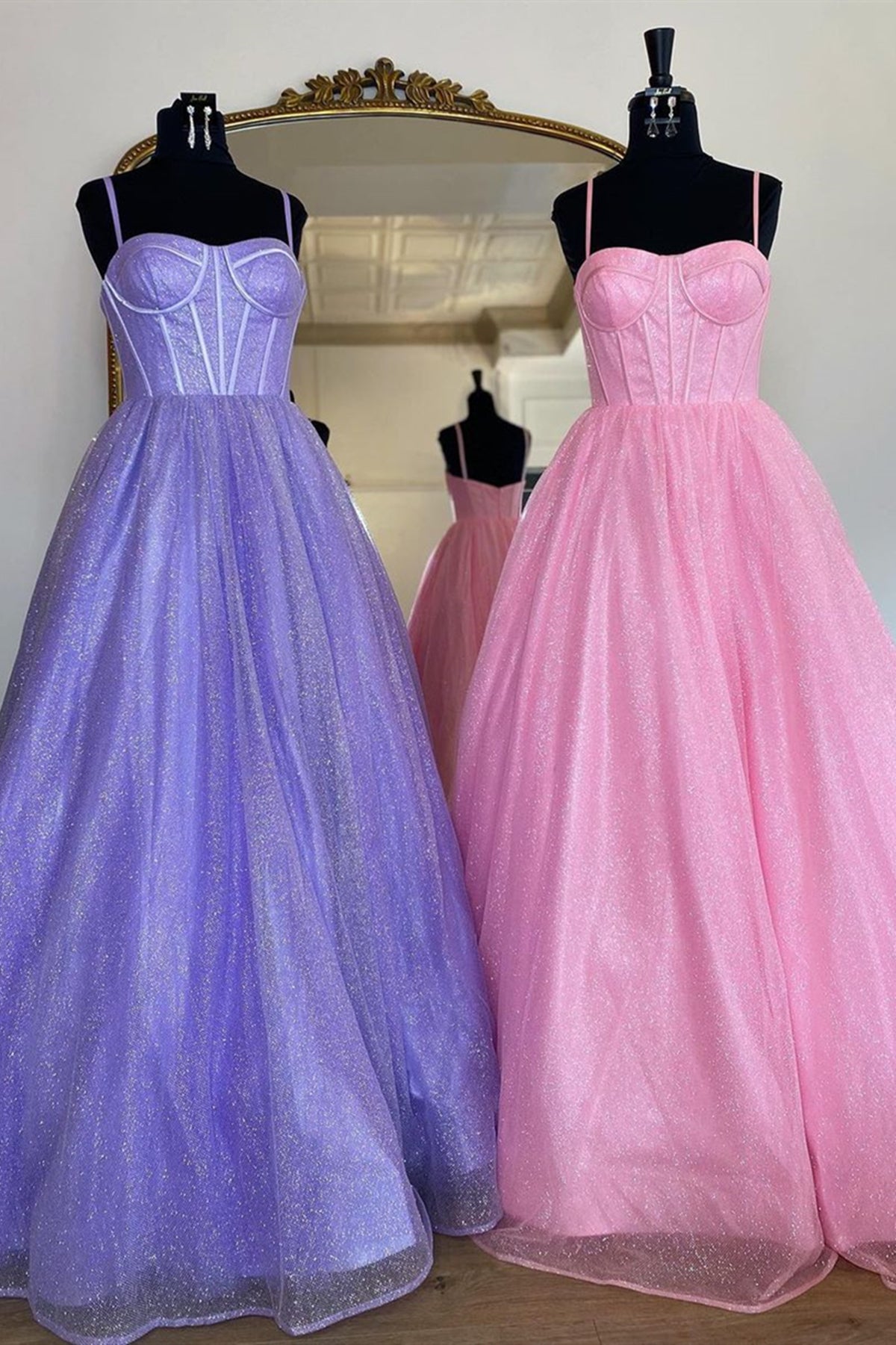 Shiny Purple Pink Long Prom Dresses, Purple Pink Long Formal Evening Dresses