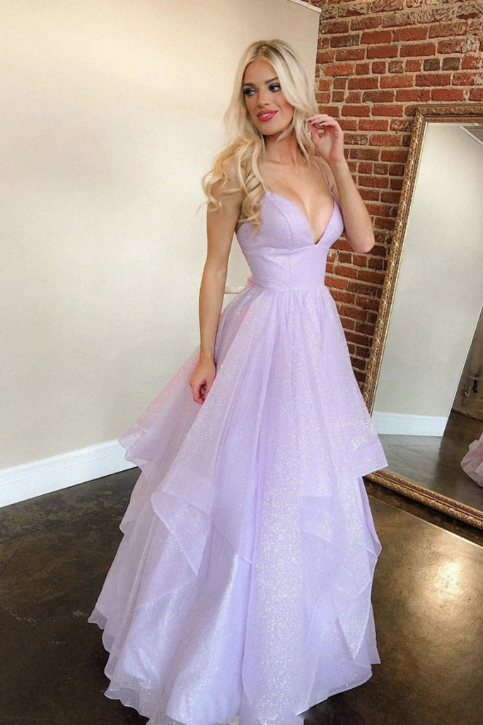 Shiny Sequins V Neck Purple Long Prom Dress Fluffy Purple Formal Eveni Eip Collection Shiny Sequins V Neck Purple Long Prom Dress Fluffy Purple Formal Eveni Eip Collection