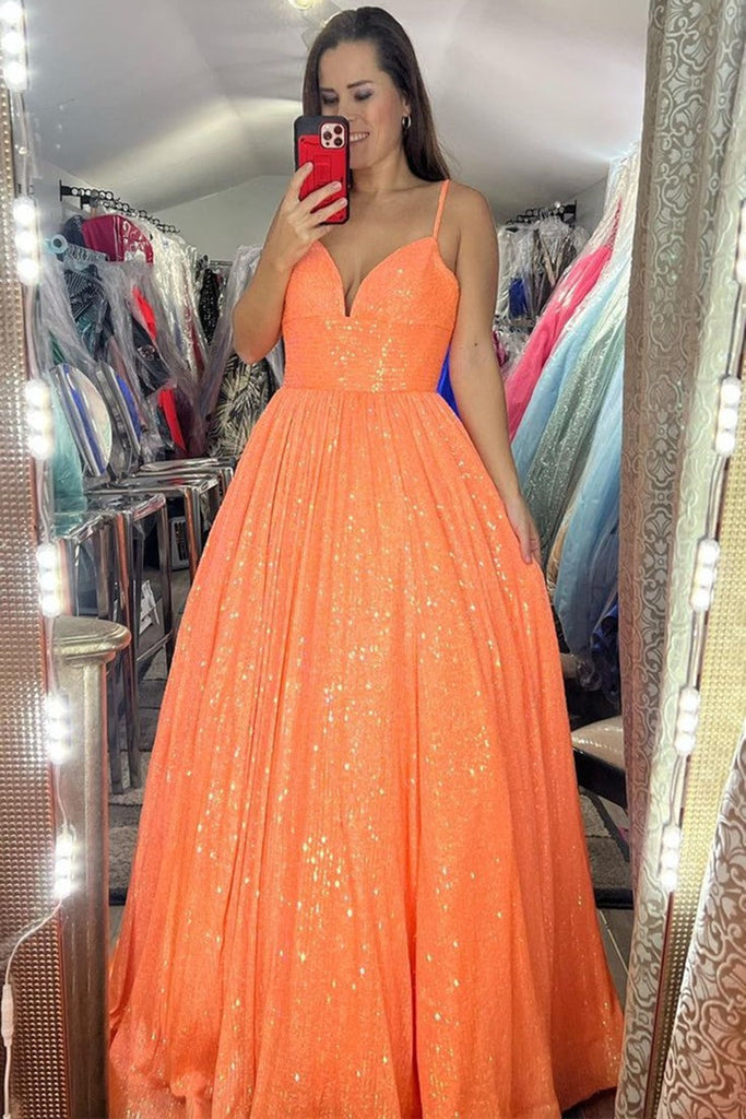 Shiny Tulle V Neck Backless Hot Pink/Orange/Champagne Long Prom Dresse – Eip Collection Shiny Tulle V Neck Backless Hot Pink/Orange/Champagne Long Prom Dresse – Eip Collection