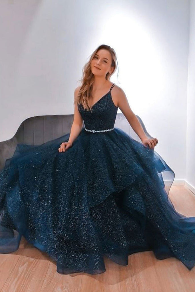 blue and burgundy dress Burgundy V Neck Lace Long Prom Evening Dress with High Slit, Navy Blue / 12