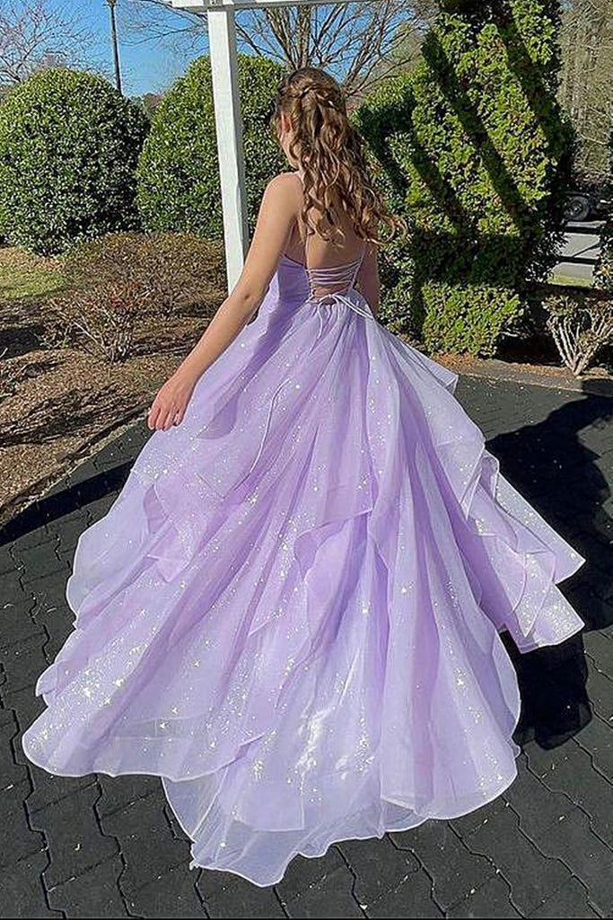 Shiny V Neck Purple Backless Long Prom Dresses, Purple V Neck Long For Eip Collection Shiny V Neck Purple Backless Long Prom Dresses, Purple V Neck Long For Eip Collection
