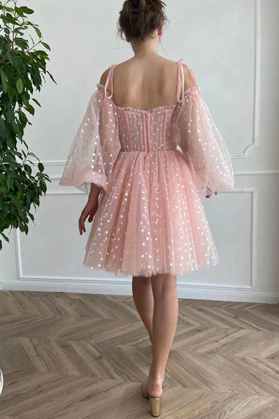 Short Pink Tulle Prom Dresses, Short Pink Tulle Formal Homecoming Dresses