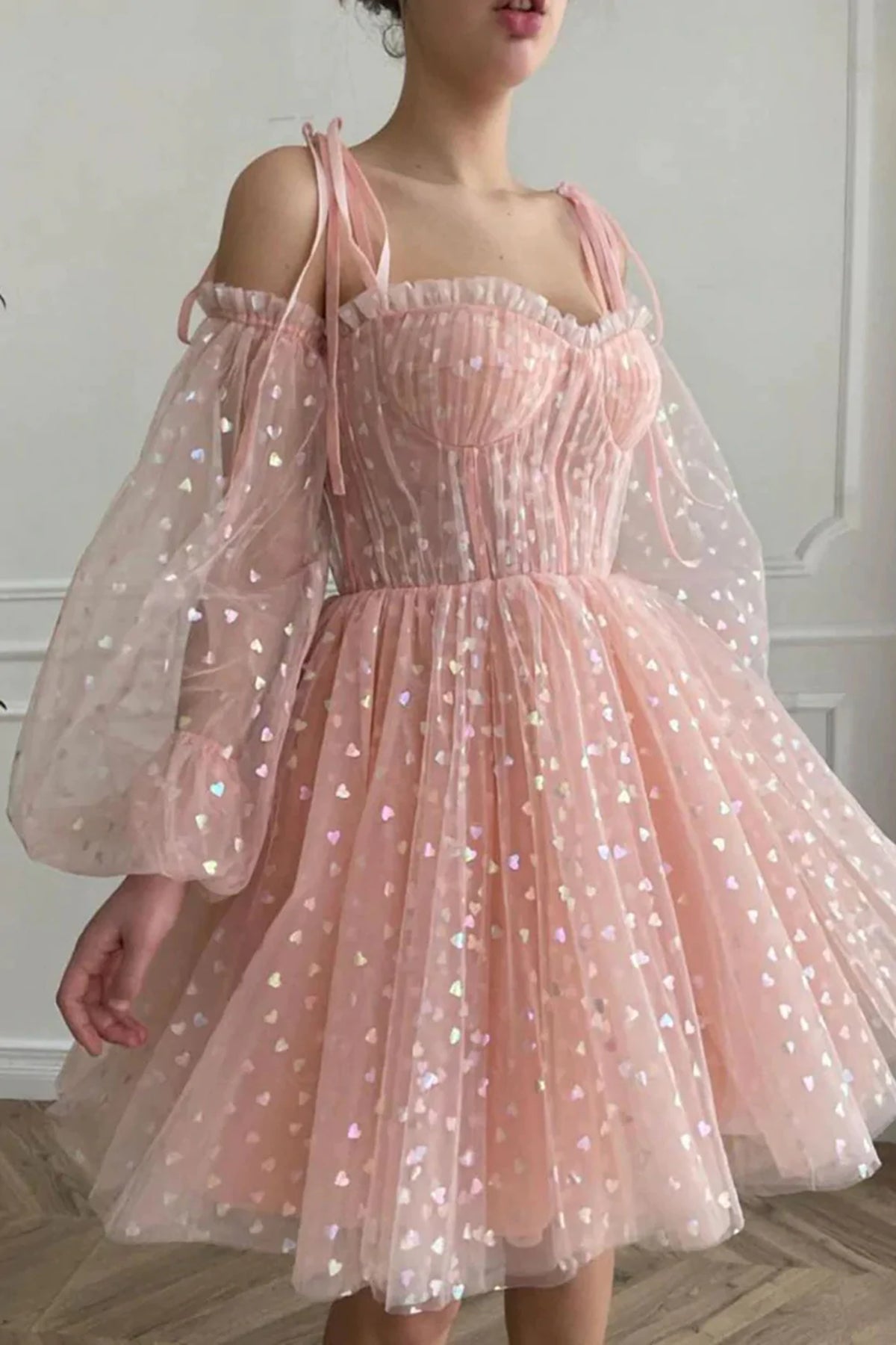 Short Pink Tulle Prom Dresses, Short Pink Tulle Formal Homecoming Dresses