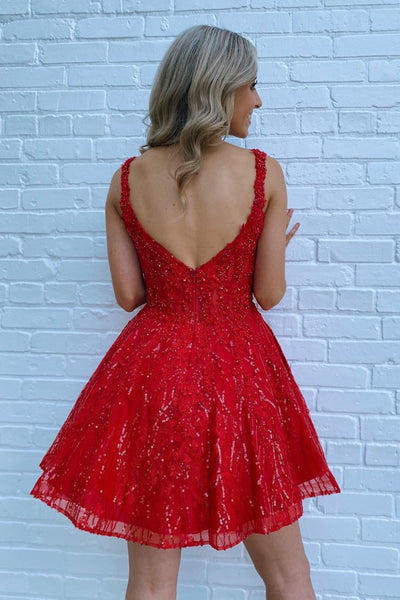 Short Red Lace Prom Dresses, Short Red Lace Formal Homecoming Dresses