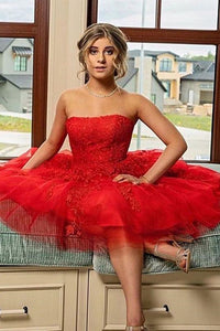 Short Red Lace Prom Dresses, Short Red Lace Graduation Homecoming Dresses