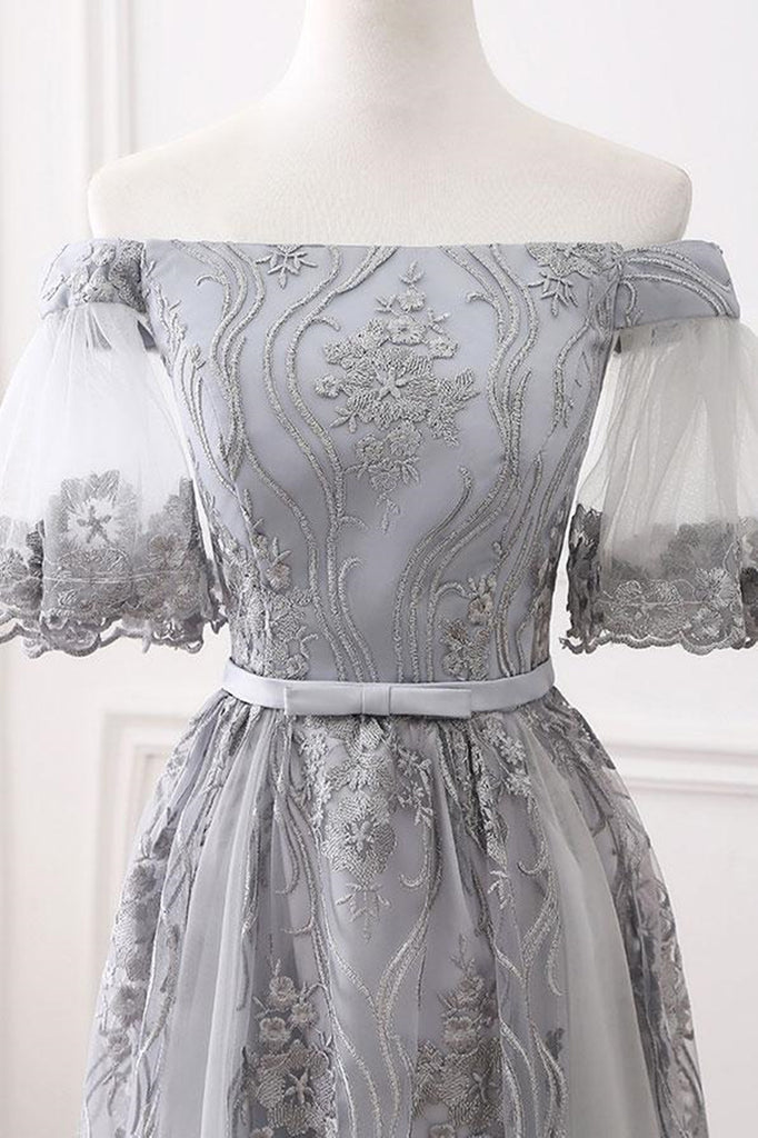 green emerald velvet dress Grey Lace Tulle Short Sleeves Homecoming Dress Party Dress, Light Grey –  Cutedressy
