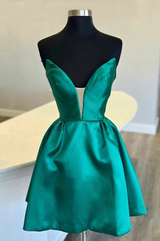 Short V Neck Green Prom Dresses, V Neck Short Green Formal Homecoming Dresses