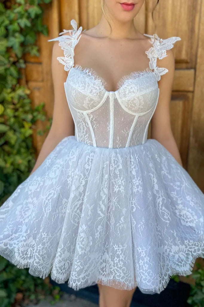Short White Lace Prom Dresses Short White Lace Formal Homecoming