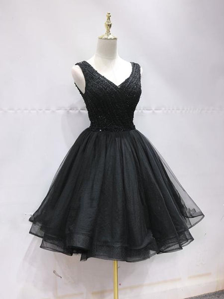 Short Black Lace Prom Dresses, Short Black Lace Homecoming Graduation Dresses