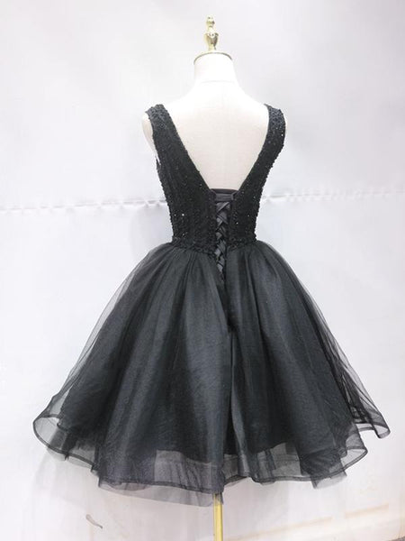 Short Black Lace Prom Dresses, Short Black Lace Homecoming Graduation Dresses