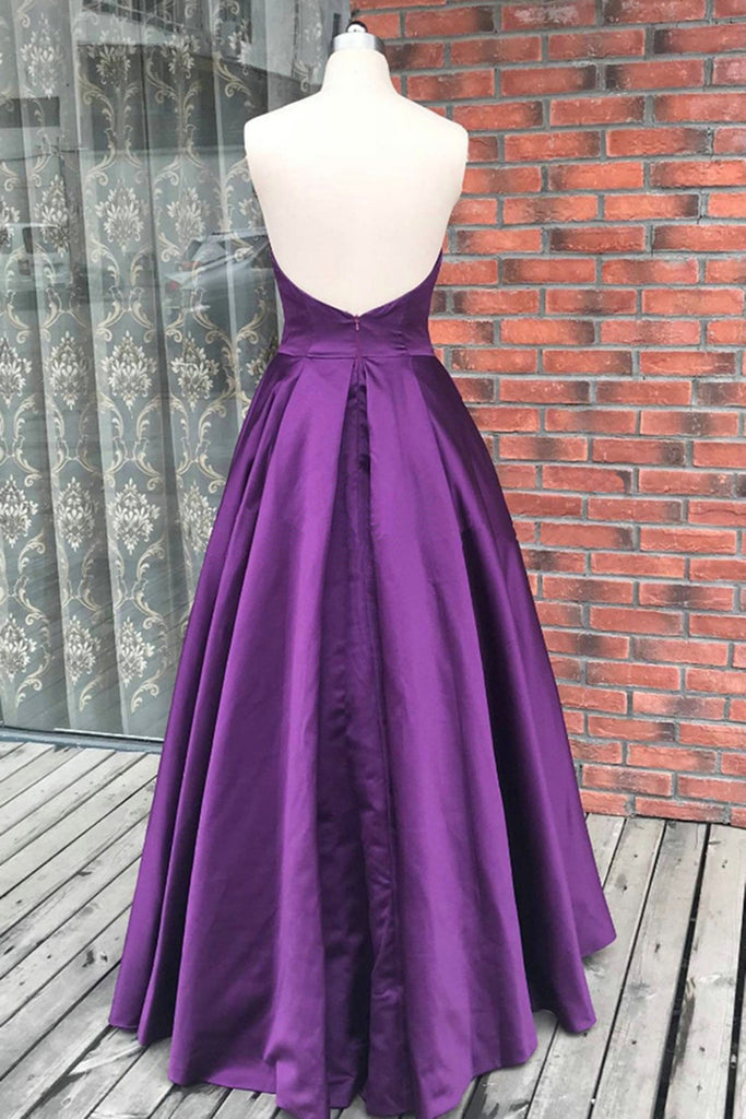 Simple Backless Purple Satin Long Prom Dresses, Backless Purple Formal Eip Collection Simple Backless Purple Satin Long Prom Dresses, Backless Purple Formal Eip Collection