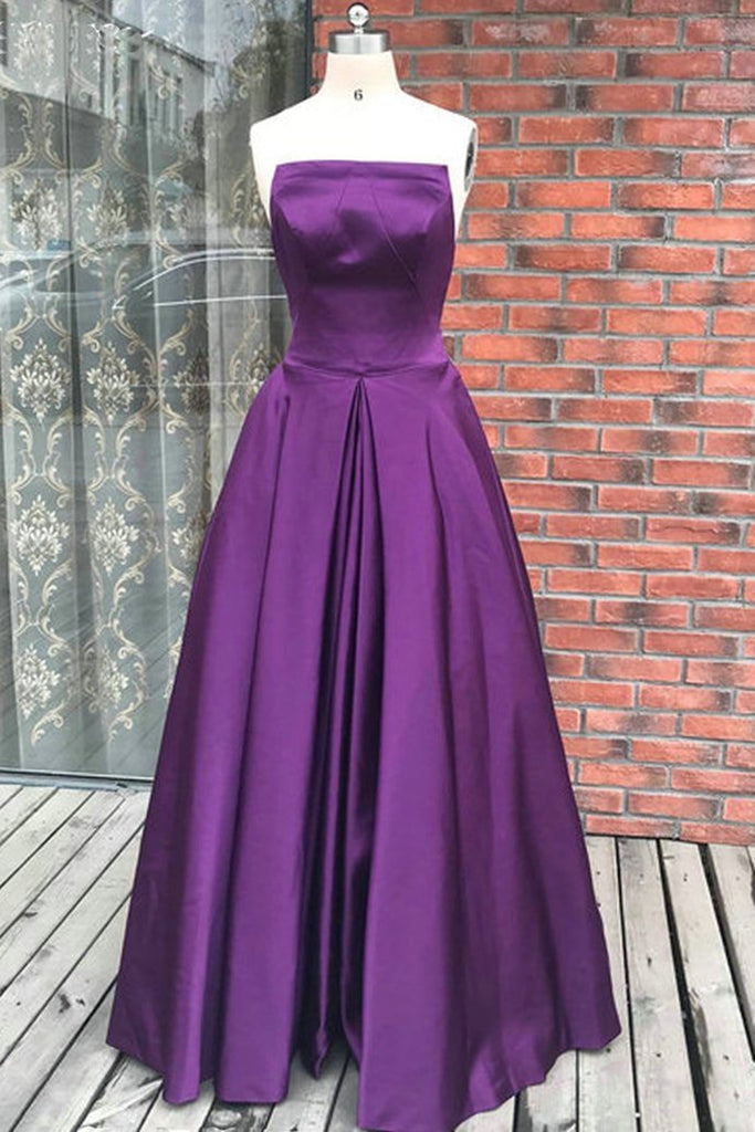 Simple Backless Purple Satin Long Prom Dresses, Backless Purple Formal Eip Collection Simple Backless Purple Satin Long Prom Dresses, Backless Purple Formal Eip Collection