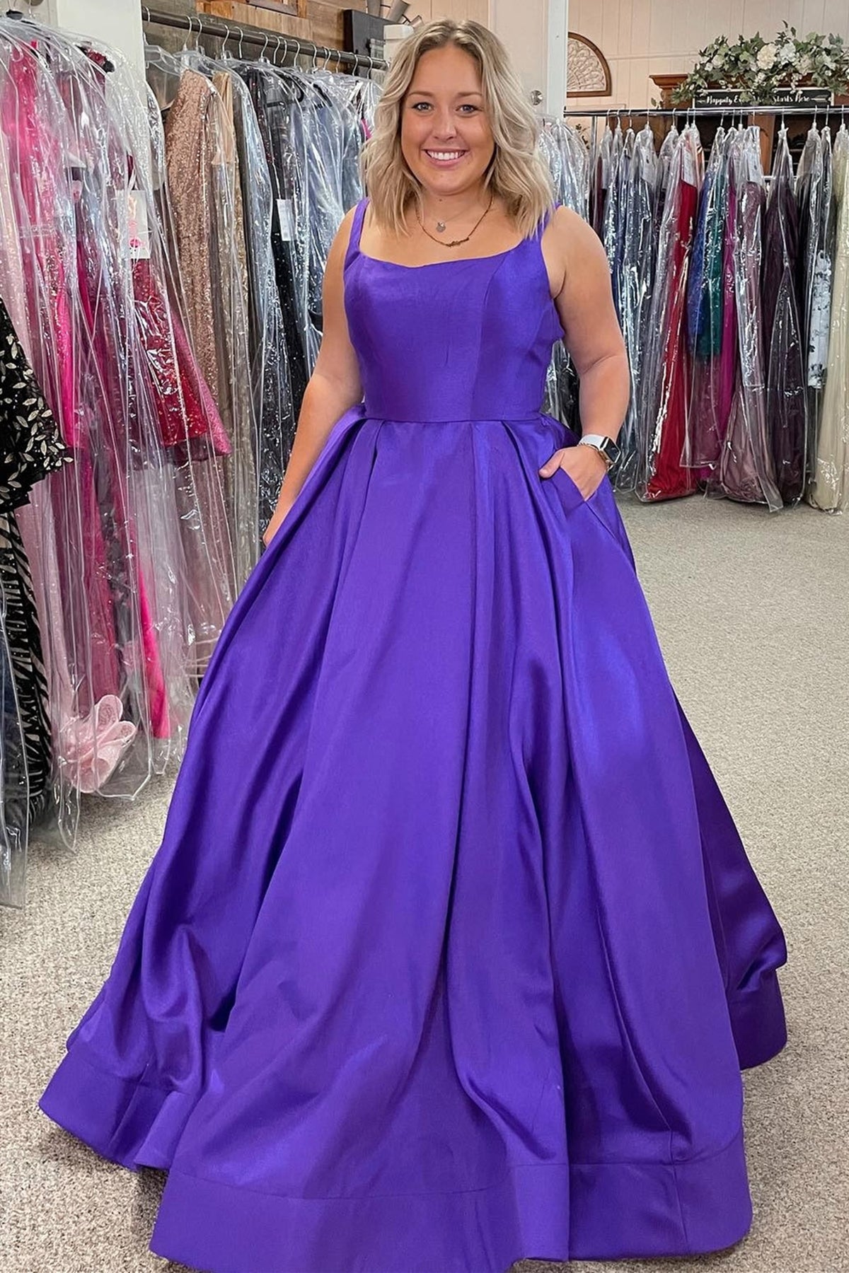 purple graduation dresses Simple Open Back Purple Satin Long Prom Dresses, Long Purple Formal Gr – Eip Collection