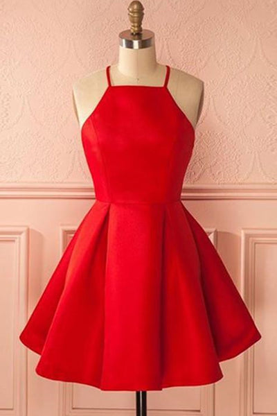 Simple Red Short Prom Homecoming Dresses, Short Red Mini Formal Graduation Evening Dresses